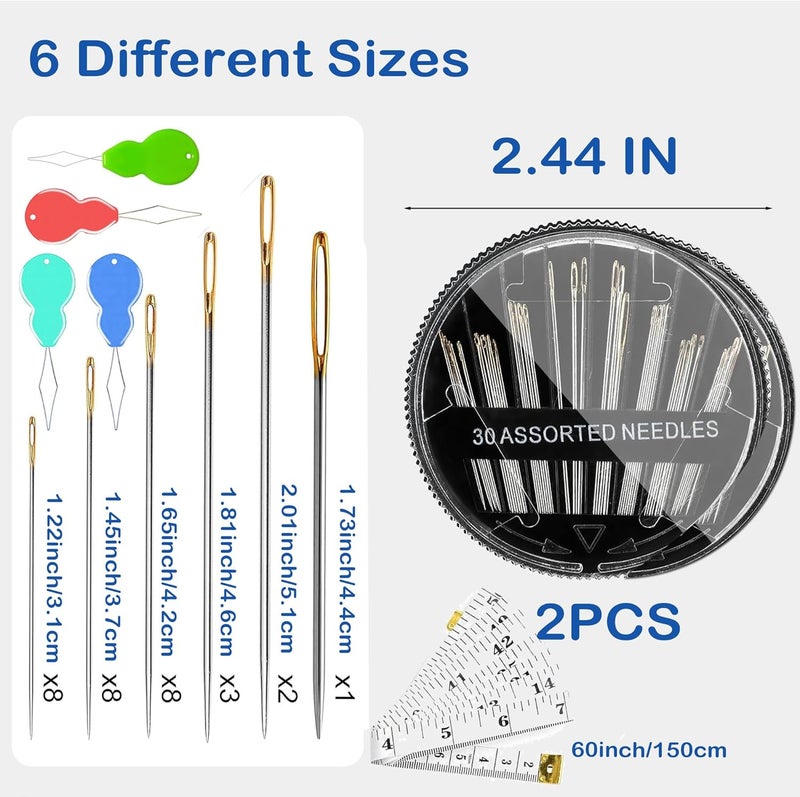 pikdmin 64+1Pack Premium Sewing Needles for Hand Sewing Repair, 6 Sizes Assorted Needles and 1 Measuring Tape,with 4 Threaders(Random Colors), Sewing Needles for Handsewing, Large Eye Stitching Needles - Image 2